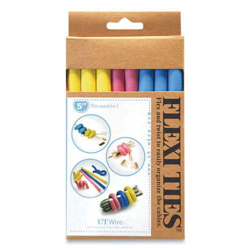 Image of UT Wire® UTW-FT12-03 Flexi Ties Cushioned Cable Ties, 0.4" X 5", Assorted Colors, 8/pack