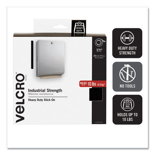 Image of VELCRO® Brand VEL-90197O-USA Industrial-Strength Heavy-Duty Fasteners With Dispenser Box, 2" X 15 Ft, Black