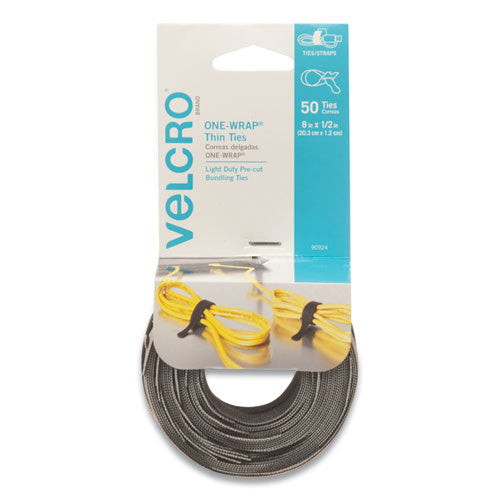 Image of VELCRO® Brand 90924 One-Wrap Pre-Cut Thin Ties, 0.5" X 8", Black/gray, 50/pack