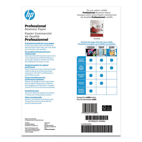 Image of HP 4WN05A Professional Business Paper, 52 lb Bond Weight, 8.5 x 11, Matte White, 150/Pack