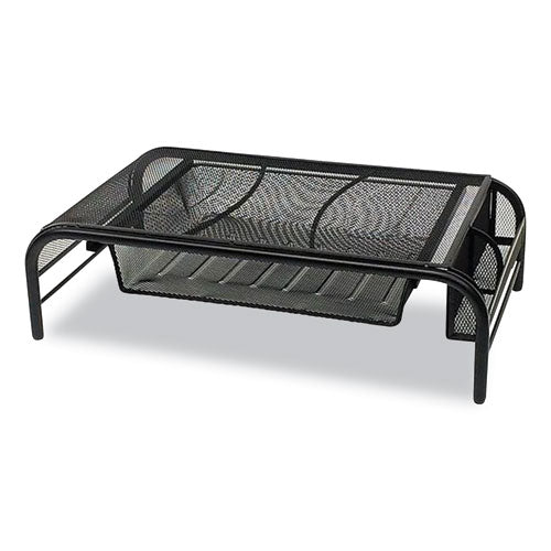 Image of Mind Reader MESHMONSTA-BLK Raise Metal Mesh Monitor Stand With Drawer, 20" X 11.5" X 5.6", Black, Supports 25 Lbs
