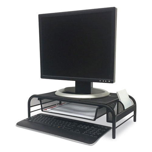 Image of Mind Reader MESHMONSTA-BLK Raise Metal Mesh Monitor Stand With Drawer, 20" X 11.5" X 5.6", Black, Supports 25 Lbs