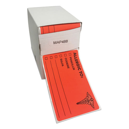 Image of Tabbies® TAB00488 Allergy Warning Labels, Allergic To: Penicilln, Codeine, Sulfa, 2.5 X 4, Fluorescent Red, 100/roll