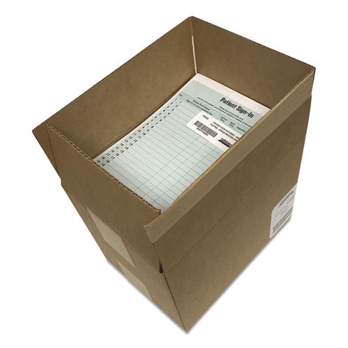 Image of Tabbies® TAB14532 Patient Sign-In Label Forms, Two-Part Carbon, 8.5 x 11.63, Green Sheets, 125 Forms Total
