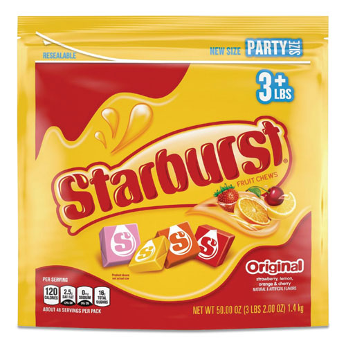 Image of Starburst® 28086 Original Fruit Chews, Cherry; Lemon; Orange; Strawberry, 50 Oz Bag