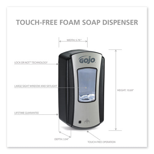 Image of GOJO® 1919-04 Ltx-12 Touch-Free Dispenser, 1,200 Ml, 5.75 X 3.33 X 10.5, Brushed Chrome/black