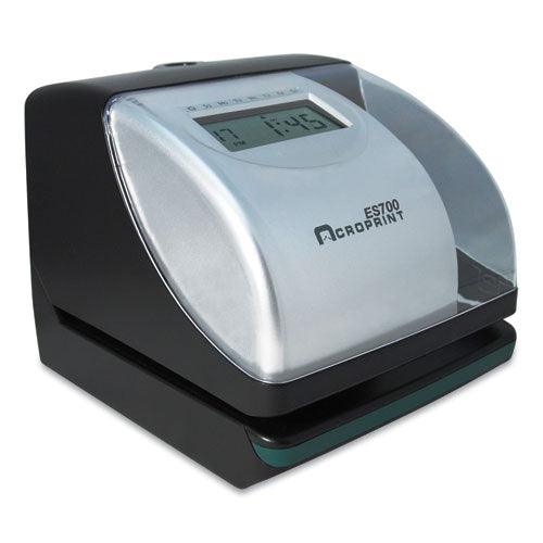 Image of Acroprint® 010182000 Es700 Atomic Electronic Time Recorder And Document Stamp, Digital Display, Black/silver