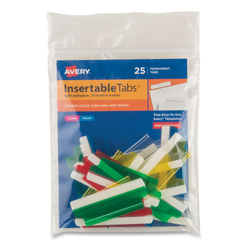 Image of Avery® 16239 Insertable Index Tabs with Printable Inserts, 1/5-Cut, Assorted Colors, 2" Wide, 25/Pack