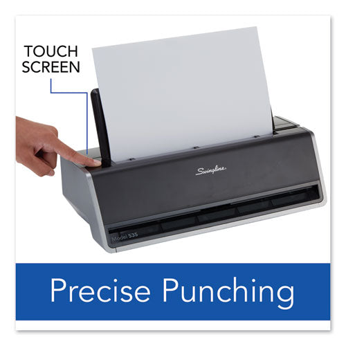 Image of Swingline® A7074535B 28-Sheet Commercial Electric Three-Hole Punch, 9/32" Holes, Black/silver