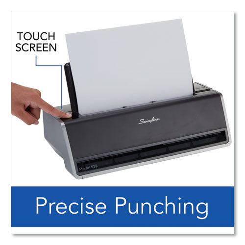 Image of Swingline® A7074532A 28-Sheet Commercial Electric Two-Hole Punch, Fixed 9/32" Holes, Black/silver