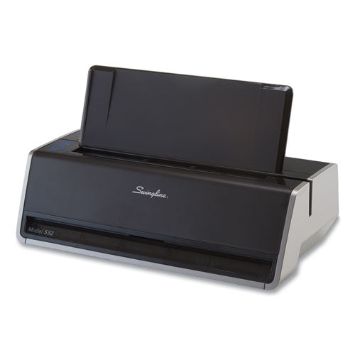 Image of Swingline® A7074532A 28-Sheet Commercial Electric Two-Hole Punch, Fixed 9/32" Holes, Black/silver