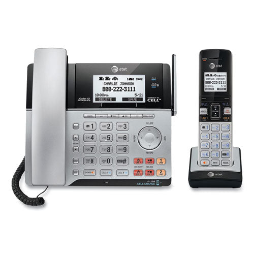 Image of AT&T® TL86103 Connect To Cell Tl86103 Two-Line Corded/cordless Phone, Corded Base Station And 1 Additional Handset, Black/silver
