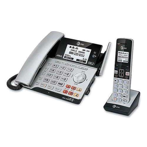 Image of AT&T® TL86103 Connect To Cell Tl86103 Two-Line Corded/cordless Phone, Corded Base Station And 1 Additional Handset, Black/silver