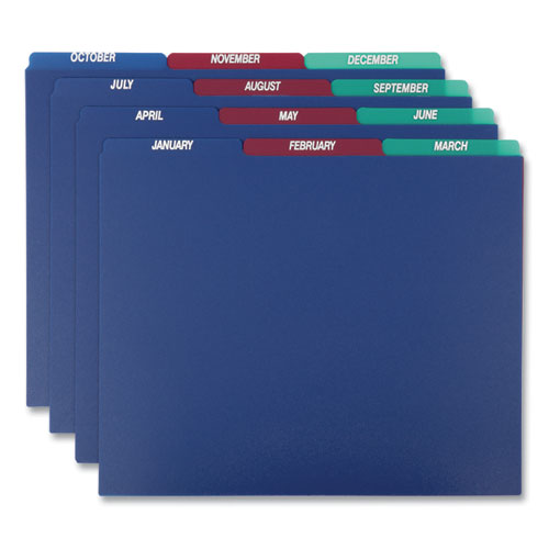 Image of Pendaflex® 40144 Poly Top Tab File Guides, 1/3-Cut Top Tab, January To December, 8.5 X 11, Assorted Colors, 12/set