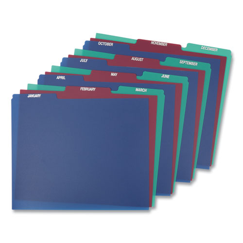 Image of Pendaflex® 40144 Poly Top Tab File Guides, 1/3-Cut Top Tab, January To December, 8.5 X 11, Assorted Colors, 12/set