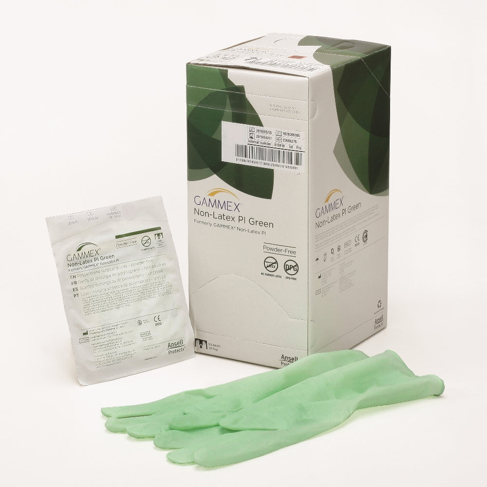 Image of Gammex® Non-Latex PI Green Surgical Powder-Free Gloves, 50 Pairs/Box, Size 9.0