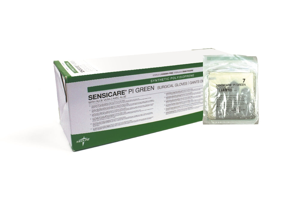 Image of SensiCare® PI Green with Aloe Surgical Powder-Free Gloves, 50 Pairs/Box, Size 7.0