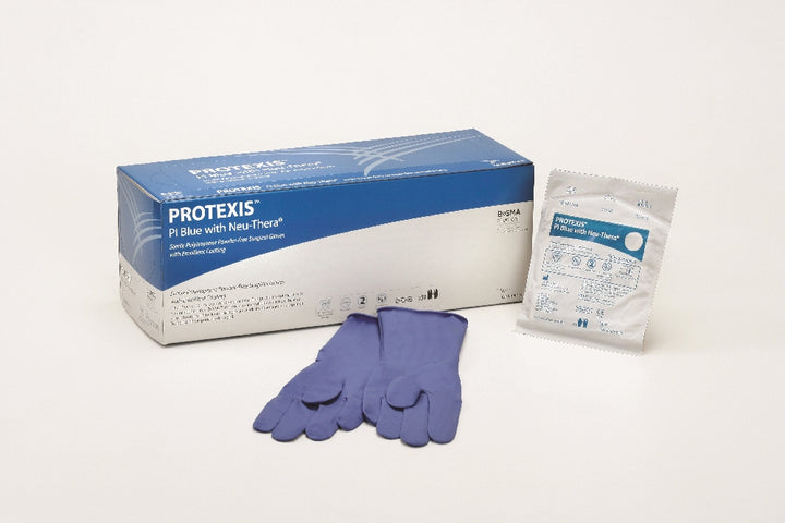 Image of Protexis™ PI Blue with Neu-Thera Surgical Powder-Free Gloves, 50 Pairs/Box Size 6.0