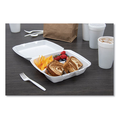 Image of Dart® 85HT3R Foam Hinged Lid Containers, 3 Compartments, 8.38 x 7.78 x 3.25, 200/Carton