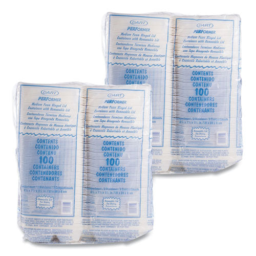 Image of Dart® 85HT3R Foam Hinged Lid Containers, 3 Compartments, 8.38 x 7.78 x 3.25, 200/Carton
