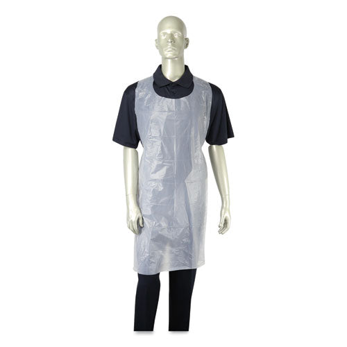 Image of AmerCareRoyal® DA2846 Poly Apron, 28 x 46,  One Size Fits All, White, 100/Pack, 10 Packs/Carton