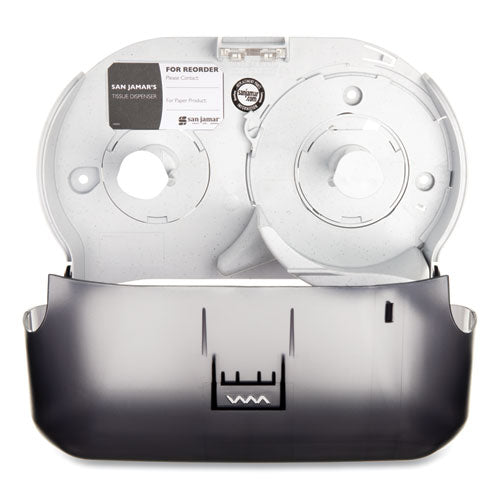 Image of San Jamar® R3600TBK Versatwin Standard Bath Tissue Dispenser, Classic, 8 x 5.75 x 12.75, Transparent Black Pearl