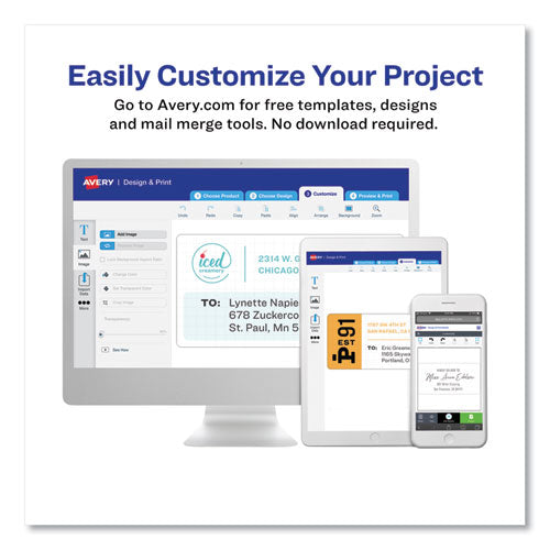 Image of Avery® 08195 Easy Peel White Address Labels W/ Sure Feed Technology, Inkjet Printers, 0.66 X 1.75, White, 60/sheet, 25 Sheets/pack