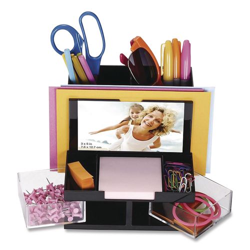 Image of Officemate 23112 VersaPlus Desk Organizer,7 Compartments, Plastic, 6.19 x 6.31 x 5.5, Black