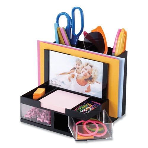 Image of Officemate 23112 VersaPlus Desk Organizer,7 Compartments, Plastic, 6.19 x 6.31 x 5.5, Black