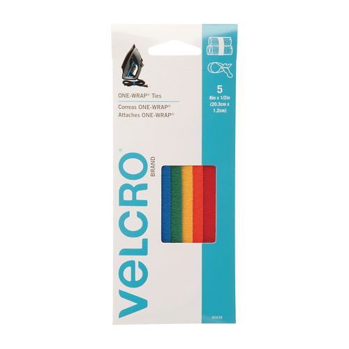Image of VELCRO® Brand 90438 One-Wrap Pre-Cut Thin Ties, 0.5" X 8", Assorted Colors, 5/pack