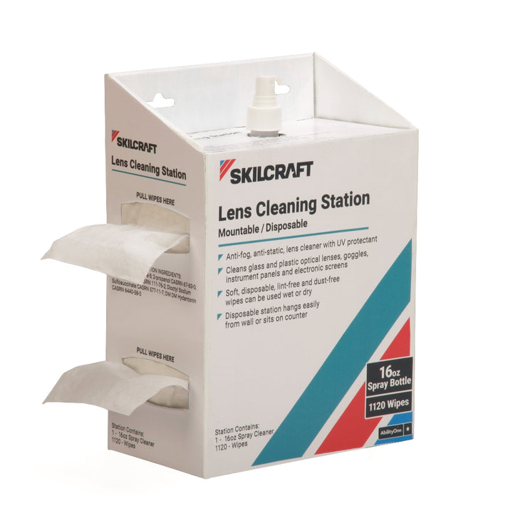 Image of SKILCRAFT® Lens Cleaning Station, Disposable, 16 oz Pump, 1120 Wipes