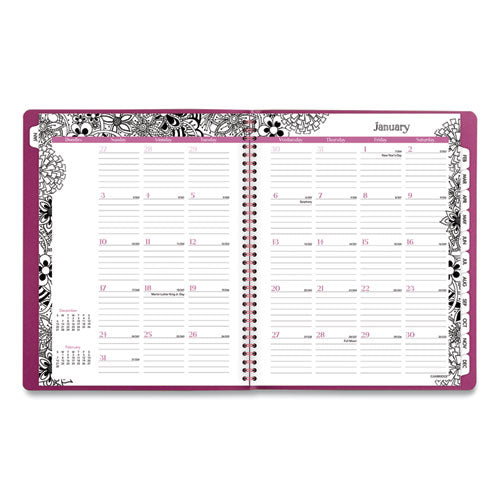Image of Cambridge® 589-905 Floradoodle Weekly/Monthly Professional Planner, Floral Artwork, 11 x 8.5, Black/White Cover, 12-Month (Jan-Dec): 2026