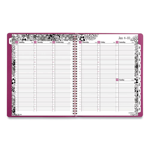 Image of Cambridge® 589-905 Floradoodle Weekly/Monthly Professional Planner, Floral Artwork, 11 x 8.5, Black/White Cover, 12-Month (Jan-Dec): 2026