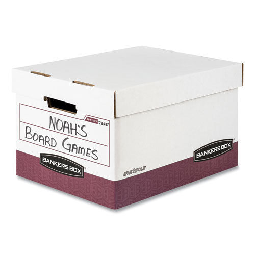 Image of Bankers Box® 07242 R-Kive Heavy-Duty Storage Boxes, Letter/legal Files, 12.75" X 16.5" X 10.38", White/red, 12/carton