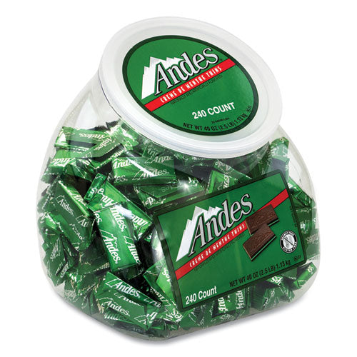 Image of Andes® 295086 Creme de Menthe Chocolate Mint Thins, 240 Pieces/40 oz Tub, 1 Tub/Carton