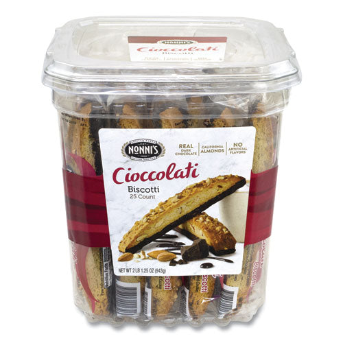 Image of Nonni's® 23808 Biscotti, Cioccolati Dark Chocolate Almond, 0.85 oz Individually Wrapped, 25/Pack
