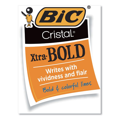 Image of BIC® MSBP241-BLU Cristal Xtra Bold Ballpoint Pen, Stick, Bold 1.6 Mm, Blue Ink, Clear Barrel, 24/pack