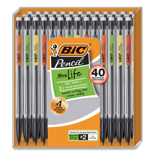 Image of BIC® MPP40MJ-BLK Xtra Smooth Mechanical Pencil, 0.7 mm, HB (#2), Black Lead, Clear Barrel, 40/Pack