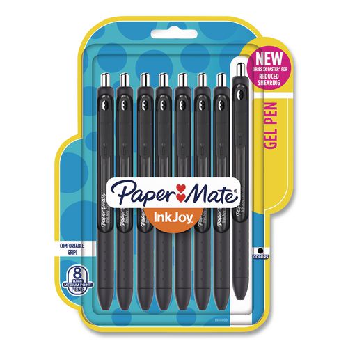 Image of Paper Mate® 1958856 InkJoy Gel Pen, Retractable, Medium 0.7 mm, Black Ink, Black/Smoke Barrel, 8/Pack