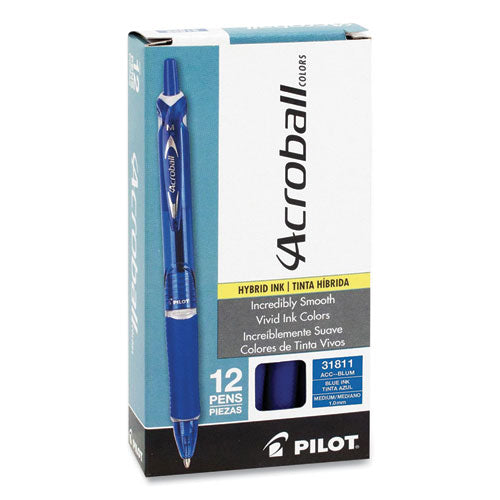 Image of Pilot® 31811 Acroball Colors Advanced Ink Hybrid Gel Pen, Retractable, Medium 1 mm, Blue Ink, Translucent Blue/Blue Barrel, Dozen