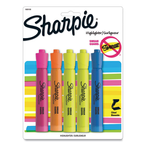 Image of Sharpie® 1809199 Tank Style Highlighters, Assorted Ink Colors, Chisel Tip, Assorted Barrel Colors, 5/Pack