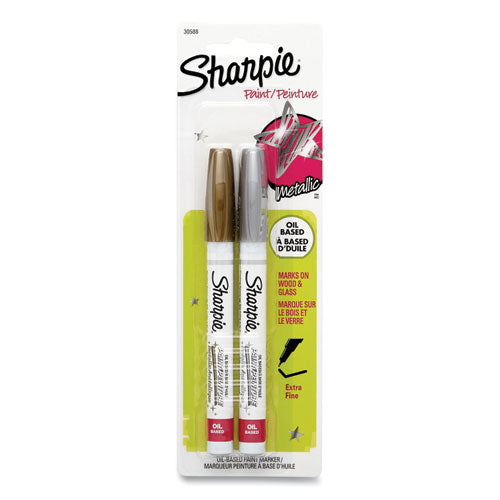 Image of Sharpie® 30588 Permanent Paint Marker, Fine Bullet Tip, Assorted Metallic Colors, 2/pack