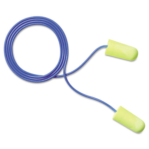Image of 3M E-A-Rsoft Yellow Neon Soft Foam Earplugs, Corded, Regular Size, 200 Pairs/Box