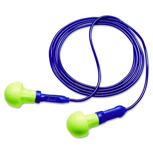 Image of 3M 318-1001 E-A-RPush-Ins Earplugs, Corded, Reusable, 28 dB NRR, One Size Fits Most, Yellow Spherical Pod Plugs, 100/Box