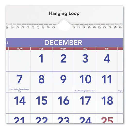 Image of AT-A-GLANCE® PM11-28 Deluxe Three-Month Reference Wall Calendar, Vertical Orientation, 12 x 27, White Sheets, 14-Month: Dec 2025 to Jan 2027