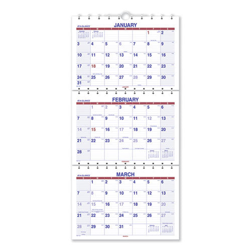 Image of AT-A-GLANCE® Move-A-Page Three-Month Wall Calendar, 12 x 27, White/Red/Blue Sheets, 15-Month: Dec 2025 to Feb 2027