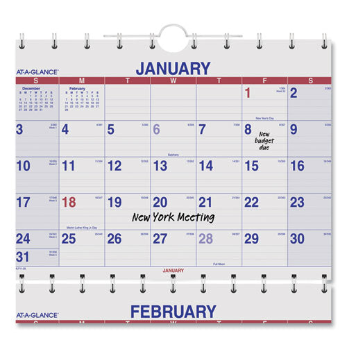 Image of AT-A-GLANCE® Move-A-Page Three-Month Wall Calendar, 12 x 27, White/Red/Blue Sheets, 15-Month: Dec 2025 to Feb 2027