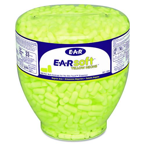 Image of 3M 391-1004 E-A-Rsoft Yellow Neon Earplug Refill for One Touch Dispensers, 33 dB NRR, Neon Yellow Bullet Plugs, 500 Pairs