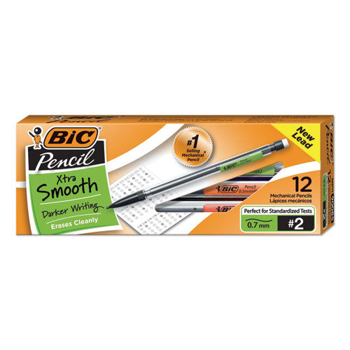 Image of BIC® MP11 Xtra Smooth Mechanical Pencils with Tube of Lead, 0.7 mm, HB (#2), Black Lead, Clear Barrel, Dozen