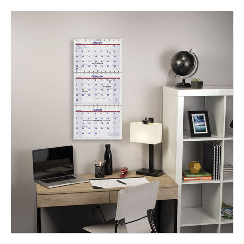 Image of AT-A-GLANCE® Move-A-Page Three-Month Wall Calendar, 12 x 27, White/Red/Blue Sheets, 15-Month: Dec 2025 to Feb 2027